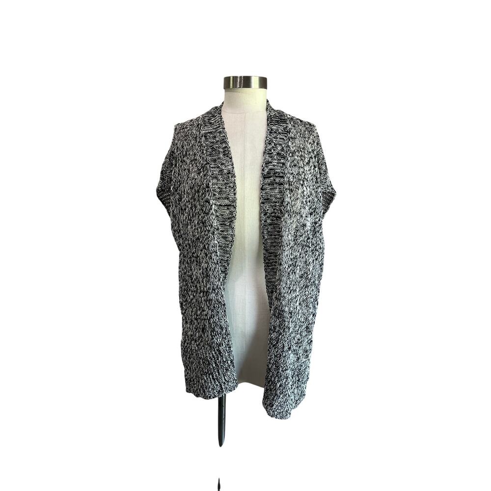 Eileen Fisher Organic Knit Cardigan Black White Cap Sleeve Sz S Minimalist